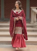 Georgette Maroon Party Wear Embroidery Work Readymade Sharara Suit